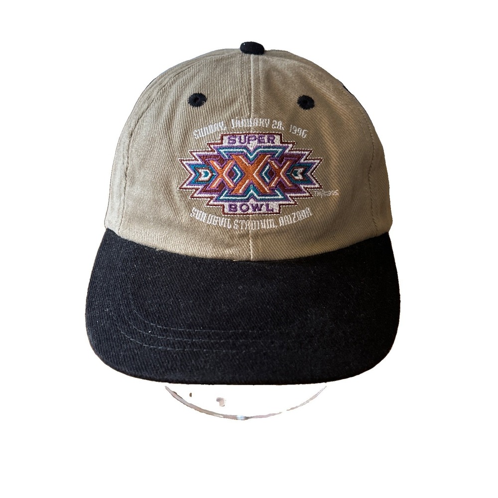 Vintage Super Bowl XXX Hat Cap Strap Back Beige Black 1996 NFL Football Beer